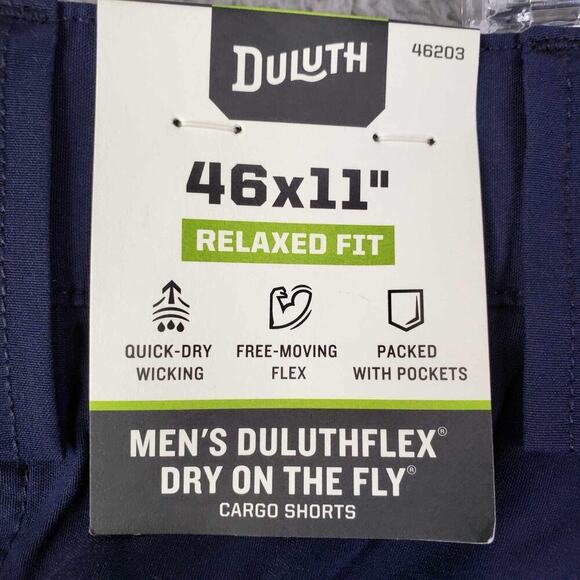 Duluth Trading Co Shorts Cargo Mens Size 46 Navy Blue Flex Canvas Relaxed New - Picture 10 of 11